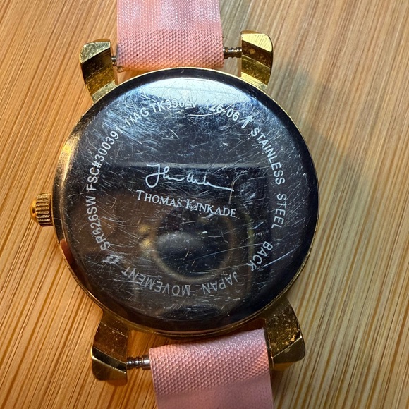 Thomas Kinkade Lighthouse Art Watch Pink Strap Gold Tone Cottagecore - Picture 3 of 7